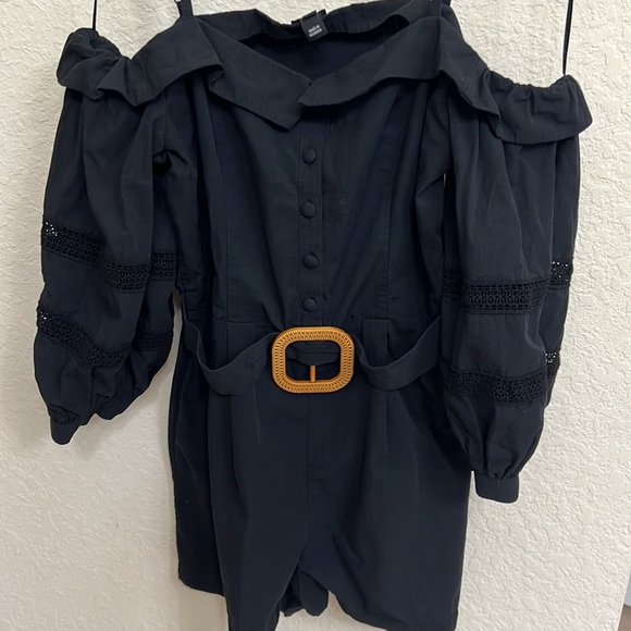 River Island Romper Black Belted Off Shoulder 3/4 Sleeve 14 - Picture 5 of 10